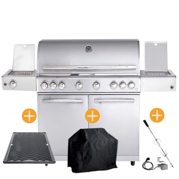 CHEF Paket XL3 Backburner Seitenkocher Steakzone AIR System GRATIS: Cover, Grillplatte, Spieß