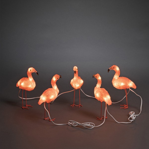 LED Acryl Flamingos - 40 bernsteinfarbene LED - 24V Außentrafo - weißes Kabel - L: 4m