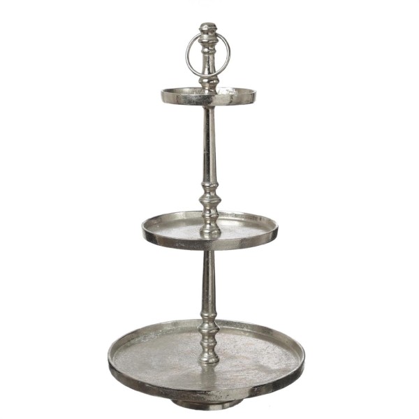 Etagere - Aluminium - 3 stöckige Servierplatte - Dekoetagere - H: 51cm - silber