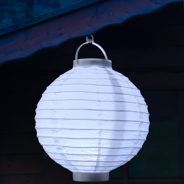 LED Lampion FESTIVAL - kaltweiße LED - D: 30cm - Montagehaken - weiß