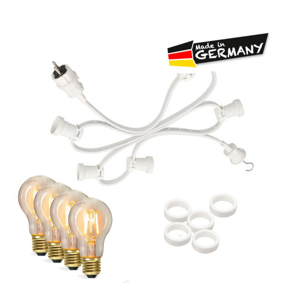 Illu-/Partylichterkette 10m - Außenlichterkette weiß - Made in Germany- 30 Edison LED Filamentlampen