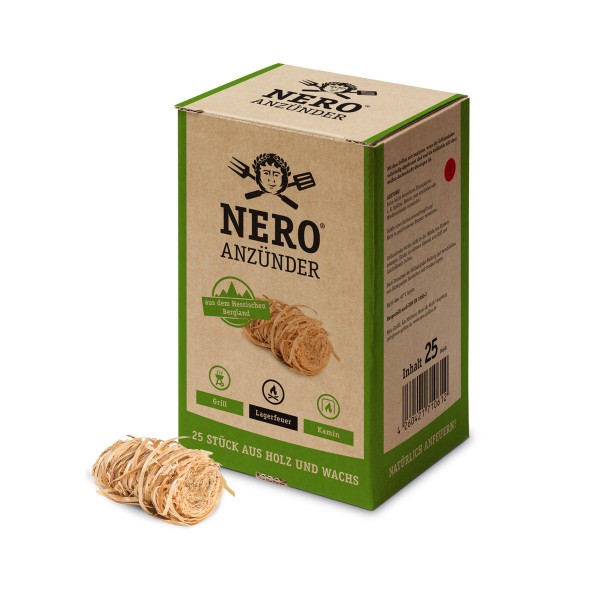 NERO Grillanzünder Kaminanzünder aus zertifizierter Forstwirtschaft - 25 Stück Holznester mit Wachs