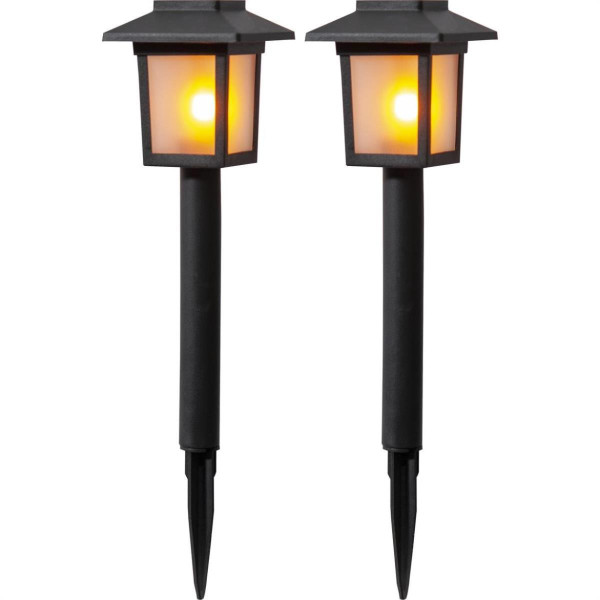 LED Solar Wegleuchte Flame - gelbe LED mit bewegtem Feuereffekt - Sensor - schwarz - 2er Set