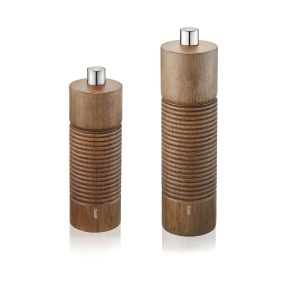 Salz-/Pfeffermühle TEDORO - Holz - einstellbares Keramikmahlwerk - H: 14cm, 18cm - 2er Set - braun