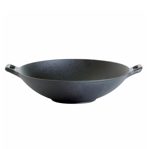 Wok aus Gusseisen - Wokpfanne mit 2 Griffen - D: 25cm